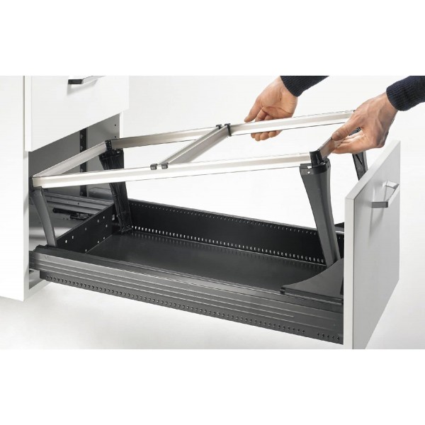 HETTICH 9039927 Systema Top 2000 행잉 프레임(서랍 프레임), 504 x 350 x 244mm, 스틸/플라스틱 알루미늄 효과, 실버