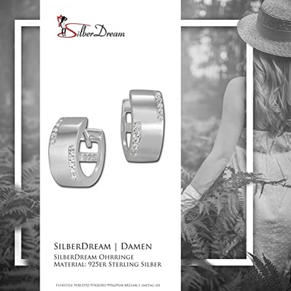 SilberDream SDO4267W SDO4267W 여성용 크리올 귀걸이 925 실버 후프 귀걸이 라인 지르코니아 화이트, 스털링 실버, 큐빅 지르코니아