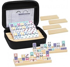 8개의 나무 쟁반/랙이 포함된 멕시코 기차 도미노 세트, 8개의 도미노 타일 홀더가 포함된 더블 12개 도미노 여행 세트, 가족 어린이를 위한 휴대용 케이스가 포함된 91