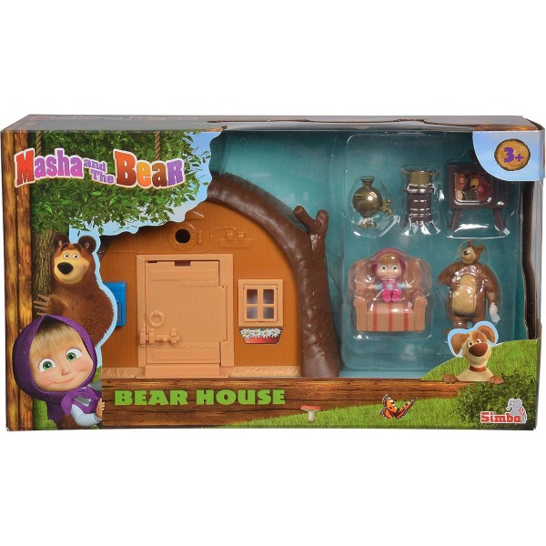 심바 109301632 - 마샤와 곰 놀이 세트 펼칠 곰집, 곰과 마샤 피규어, 많은 액세서리 포함, 펼친 상태 19x21x15cm, 3년