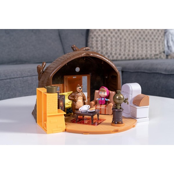 심바 109301632 - 마샤와 곰 놀이 세트 펼칠 곰집, 곰과 마샤 피규어, 많은 액세서리 포함, 펼친 상태 19x21x15cm, 3년