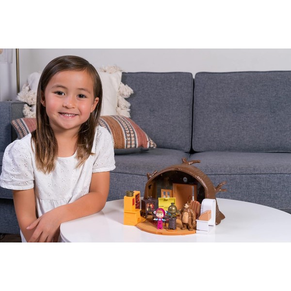심바 109301632 - 마샤와 곰 놀이 세트 펼칠 곰집, 곰과 마샤 피규어, 많은 액세서리 포함, 펼친 상태 19x21x15cm, 3년