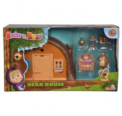 심바 109301632 - 마샤와 곰 놀이 세트 펼칠 곰집, 곰과 마샤 피규어, 많은 액세서리 포함, 펼친 상태 19x21x15cm, 3년