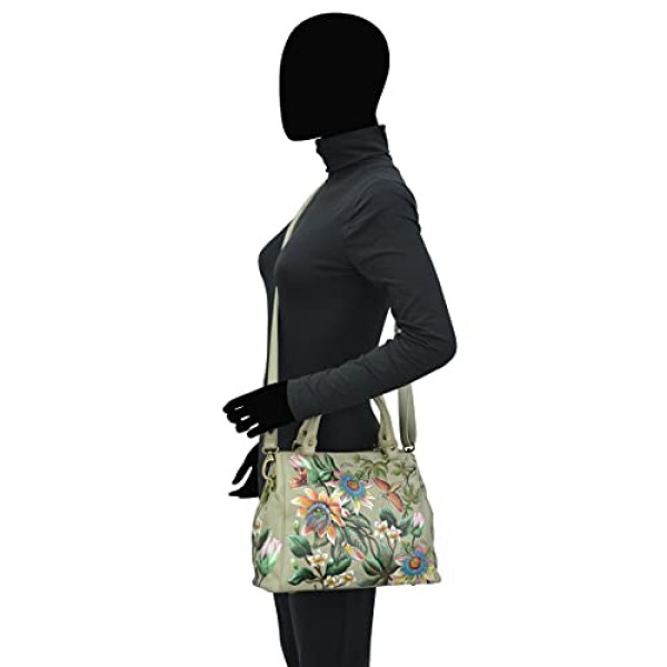 Anuschka의 여성용 천연 가죽 숄더백 - 다양한 수납공간 - 핸드 페인팅 - Floral Passion, Floral Passion
