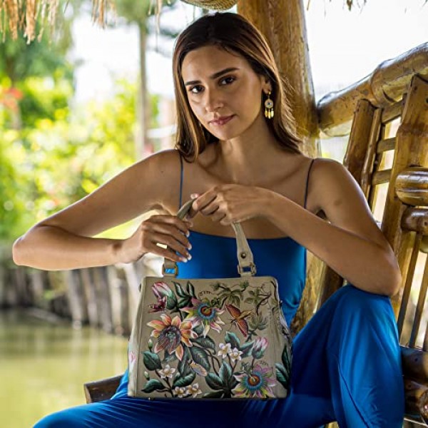 Anuschka의 여성용 천연 가죽 숄더백 - 다양한 수납공간 - 핸드 페인팅 - Floral Passion, Floral Passion