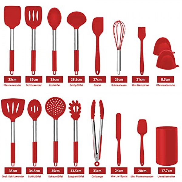 호미킷 실리콘 주방용품, 스테인레스 스틸 손잡이가 있는 17피스 조리기구 세트, 붙지 않는 내열성 주방 가전 세트, 건강하고 내구성이 뛰어나고, 식기 세척기 사용 가