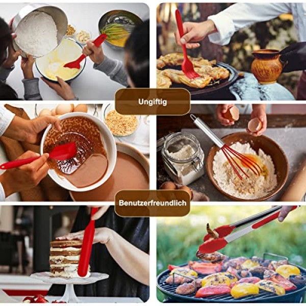 호미킷 실리콘 주방용품, 스테인레스 스틸 손잡이가 있는 17피스 조리기구 세트, 붙지 않는 내열성 주방 가전 세트, 건강하고 내구성이 뛰어나고, 식기 세척기 사용 가
