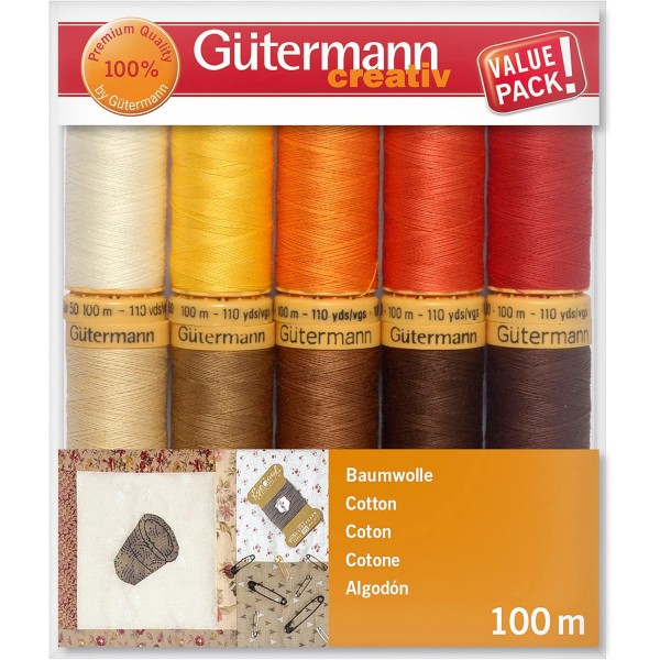 Gütermann creativ 재봉사 세트 10스풀 코튼 100m 다양한 색상 10스풀 멀티컬러
