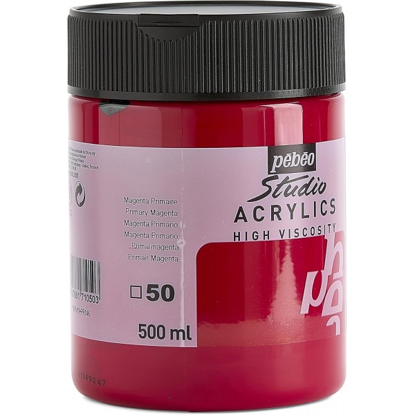 Pébéo - Acrylic Fine Studio Acrylics - 예술가용 아크릴 페인트 - 전문가 및 초보자용 색상 - 빛나는 착색 색상 - 마젠타 원색 - 500ml 마젠타 프라이머