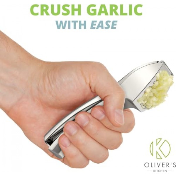 Oliver's Kitchen 프리미엄 마늘 프레스, 간편하고 쉽게 청소할 수 있으며 마늘과 생강을 쉽게 프레스할 수 있습니다(벗겨낼 필요 없음). 스타일리시한 아연 합금으로 더욱