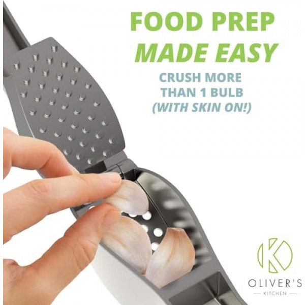 Oliver's Kitchen 프리미엄 마늘 프레스, 간편하고 쉽게 청소할 수 있으며 마늘과 생강을 쉽게 프레스할 수 있습니다(벗겨낼 필요 없음). 스타일리시한 아연 합금으로 더욱