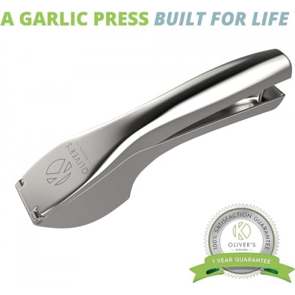 Oliver's Kitchen 프리미엄 마늘 프레스, 간편하고 쉽게 청소할 수 있으며 마늘과 생강을 쉽게 프레스할 수 있습니다(벗겨낼 필요 없음). 스타일리시한 아연 합금으로 더욱