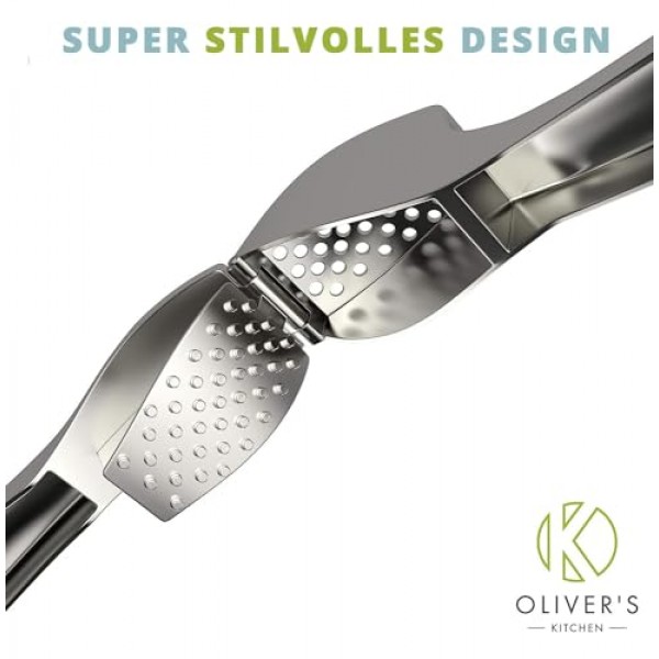 Oliver's Kitchen 프리미엄 마늘 프레스, 간편하고 쉽게 청소할 수 있으며 마늘과 생강을 쉽게 프레스할 수 있습니다(벗겨낼 필요 없음). 스타일리시한 아연 합금으로 더욱