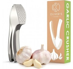 Oliver's Kitchen 프리미엄 마늘 프레스, 간편하고 쉽게 청소할 수 있으며 마늘과 생강을 쉽게 프레스할 수 있습니다(벗겨낼 필요 없음). 스타일리시한 아연 합금으로 더욱