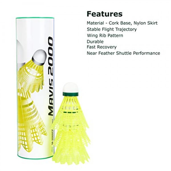 요넥스 마비스 2000 그린 캡 나일론 셔틀콕, 6개 팩