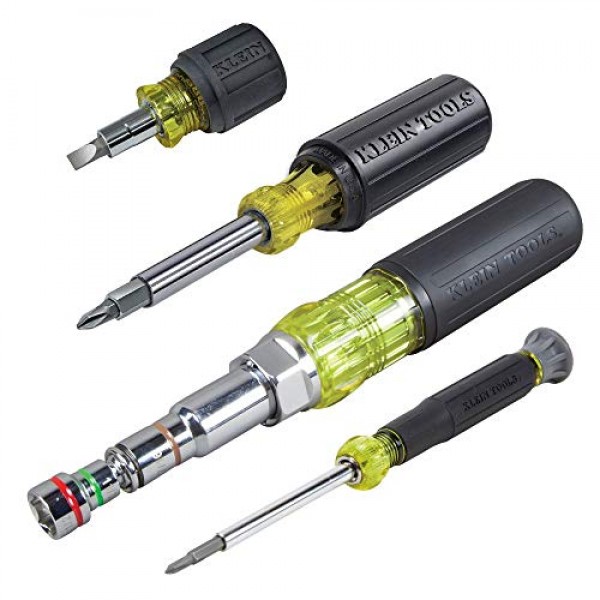 Klein Tools 80028 수공구 키트에는 플라이어, 드라이버, 너트 드라이버, 백팩, 기타 작업 현장 도구, 28피스 및 80019 도구 세트, 멀티 비트 드라이버 및 너트 드라이버 도구 