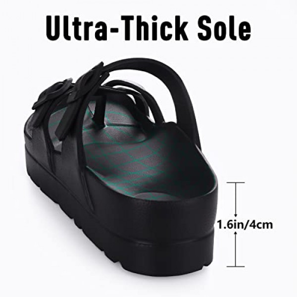 아치 지지대가 있는 여성용 플랫폼 샌들 편안한 폼 슬라이드 가볍고 두꺼운 밑창 | 조절 가능한 버클 | 울트라쿠션