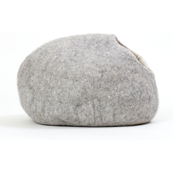 고양이 동굴 고양이 침대 고양이 집 XL - 큰 고양이도 사용 가능 - 외부는 견고하고 내부는 꼭 껴안고 싶은 부드러움 - 뉴질랜드 양모 핸드메이드 - 라이트 그레이