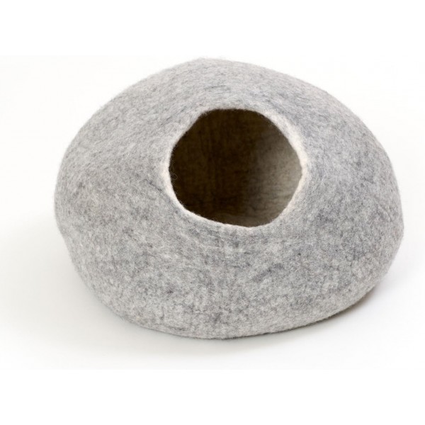 고양이 동굴 고양이 침대 고양이 집 XL - 큰 고양이도 사용 가능 - 외부는 견고하고 내부는 꼭 껴안고 싶은 부드러움 - 뉴질랜드 양모 핸드메이드 - 라이트 그레이