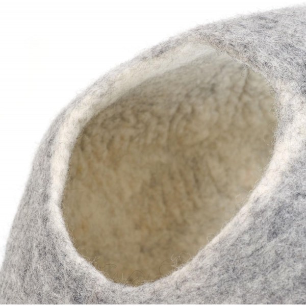 고양이 동굴 고양이 침대 고양이 집 XL - 큰 고양이도 사용 가능 - 외부는 견고하고 내부는 꼭 껴안고 싶은 부드러움 - 뉴질랜드 양모 핸드메이드 - 라이트 그레이