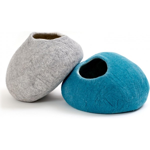 고양이 동굴 고양이 침대 고양이 집 XL - 큰 고양이도 사용 가능 - 외부는 견고하고 내부는 꼭 껴안고 싶은 부드러움 - 뉴질랜드 양모 핸드메이드 - 라이트 그레이