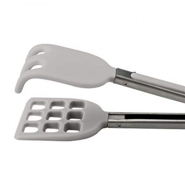 Tovolo Easy-Grip 미니 미끄럼 방지 스테인레스 스틸 손잡이, 내열성 실리콘 헤드, 와플 및 아침 식사용 주방 집게, 굴 회색