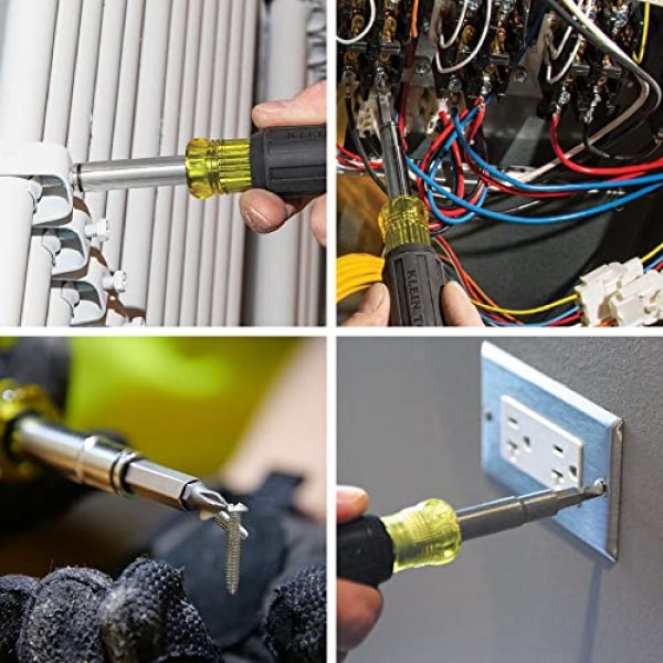 Klein Tools 32500MAG 자기 멀티 비트 드라이버/너트 드라이버, 8비트가 포함된 11-in-1 멀티 도구, 너트 드라이버 크기 3개, 쿠션 그립 핸들