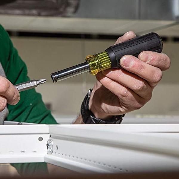 Klein Tools 32500MAG 자기 멀티 비트 드라이버/너트 드라이버, 8비트가 포함된 11-in-1 멀티 도구, 너트 드라이버 크기 3개, 쿠션 그립 핸들