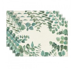 Artoid 모드 유칼립투스 잎 식탁용 여름 플레이스 매트, 12 x 18 인치 봄 계절 휴일 소박한 빈티지 세탁 가능 테이블 매트 녹색 4개 세트