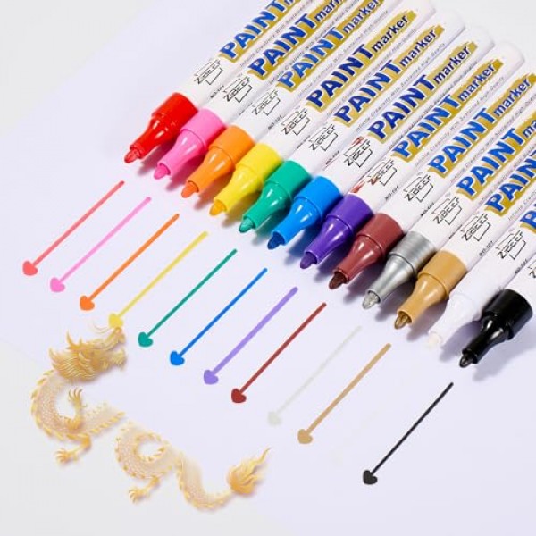 Guangna 12색 페인트 마커 세트 - 금속 및 다양한 표면을 위한 프리미엄 품질의 아트 펜 - 선명한 불투명 잉크 - 성인 색칠, DIY 프로젝트 및 그래피티 아트에 적합