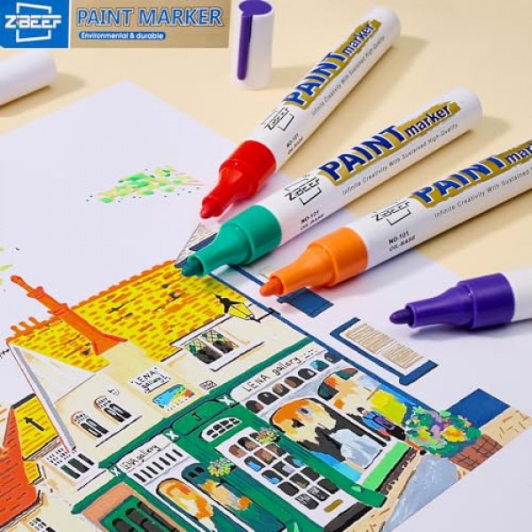 Guangna 12색 페인트 마커 세트 - 금속 및 다양한 표면을 위한 프리미엄 품질의 아트 펜 - 선명한 불투명 잉크 - 성인 색칠, DIY 프로젝트 및 그래피티 아트에 적합