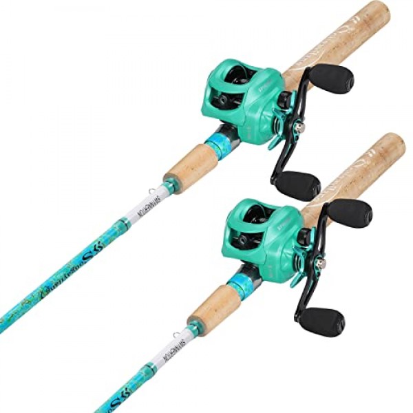 Sougayilang 낚싯대 및 릴 콤보, 2피스 5피트 6인치 흑연 및 유리 섬유 막대, 내구성이 뛰어나고 강하며 빠른 설정 역방향 방지 낚시 릴(1팩/2팩)