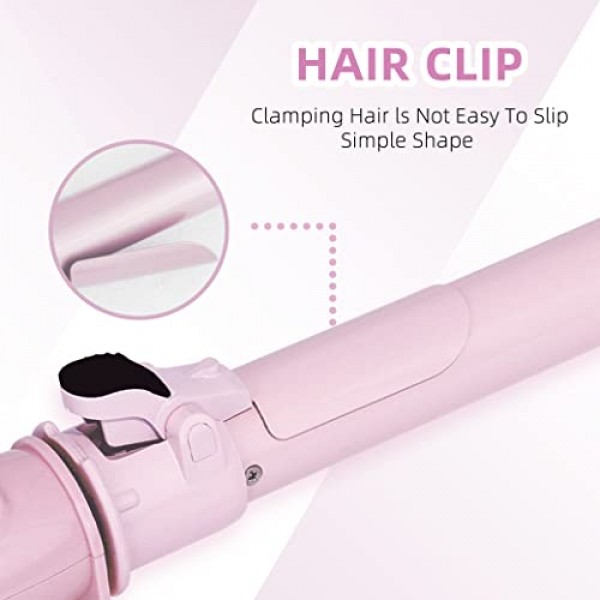 360도 회전 및 디지털 온도 표시 기능을 갖춘 자동 고데기 - 이중 전압, 1.1인치 배럴, 안전하고 사용하기 쉬운 회전식 헤어 컬러(1.3인치/32mm 컬, 핑크)