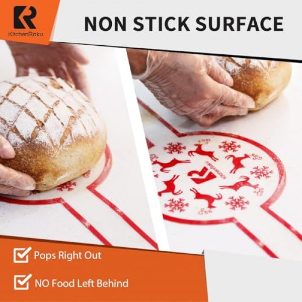 KitchenRaku 네덜란드 오븐 빵용 실리콘 베이킹 매트 베이킹 시트용 붙지 않는 실리콘 매트 - 반죽을 더 쉽게 옮길 수 있는 긴 손잡이 - 실리콘 슬랩 손목 밴드 - 8.1