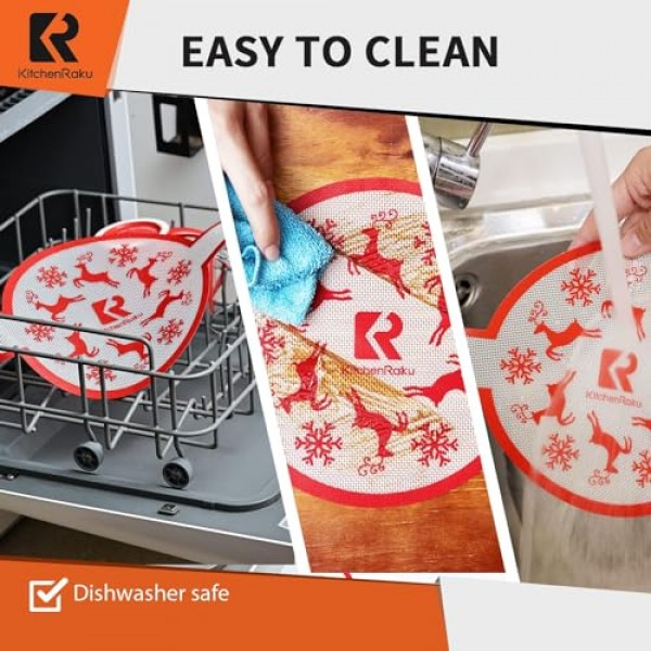 KitchenRaku 네덜란드 오븐 빵용 실리콘 베이킹 매트 베이킹 시트용 붙지 않는 실리콘 매트 - 반죽을 더 쉽게 옮길 수 있는 긴 손잡이 - 실리콘 슬랩 손목 밴드 - 8.1