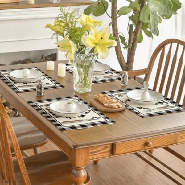 Artoid 모드 버팔로 격자 무늬 토끼 ​​당근 식탁용 부활절 플레이스 매트, 12x18 인치 봄 계절 휴일 장식 소박한 빈티지 세탁 가능 테이블 매트 4개 세트