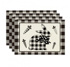 Artoid 모드 버팔로 격자 무늬 토끼 ​​당근 식탁용 부활절 플레이스 매트, 12x18 인치 봄 계절 휴일 장식 소박한 빈티지 세탁 가능 테이블 매트 4개 세트