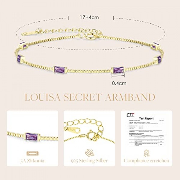 LOUISA SECRET 골드 팔찌 여성용 925 스털링 실버 14k 골드 도금 지르코니아 팔찌 여성용 조절 가능 팔찌 발렌타인 데이 어머니의 날 여자 친구 엄마를 위한 생일 크리스마