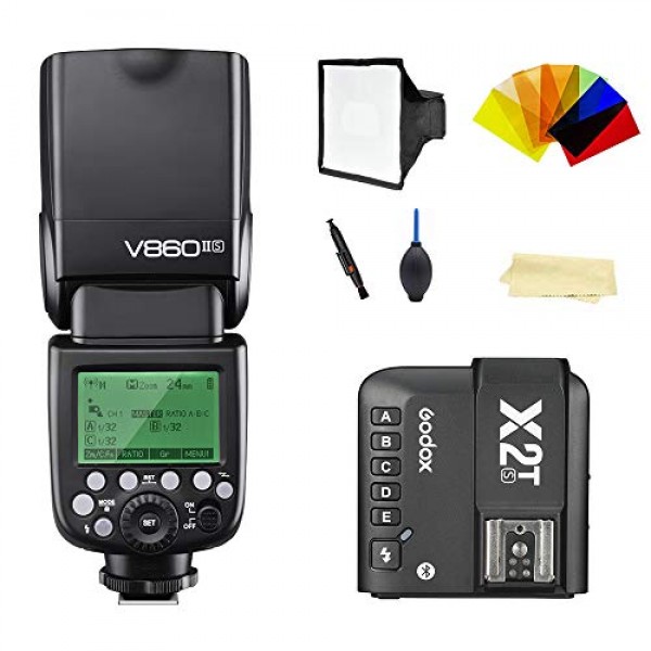 Godox V860II-S TTL GN60 고속 동기화 1/8000초 카메라 플래시 스피드라이트, 1.5초 재활용 시간, 소니 카메라 및 Godox X2T-S 플래시 트리거와 호환되는 2000mAh 리튬 이온 배터리를 