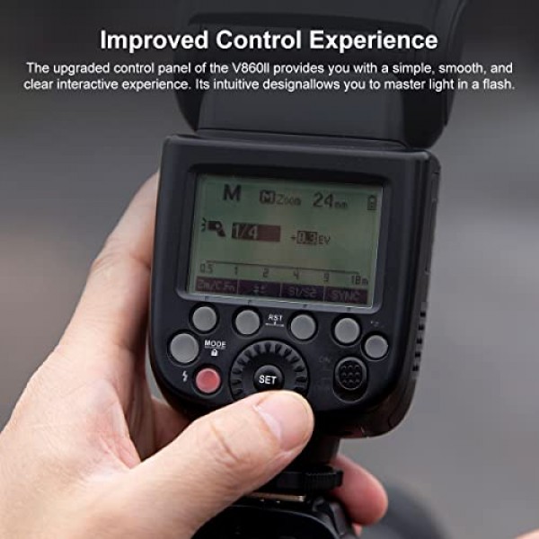 Godox V860II-S TTL GN60 고속 동기화 1/8000초 카메라 플래시 스피드라이트, 1.5초 재활용 시간, 소니 카메라 및 Godox X2T-S 플래시 트리거와 호환되는 2000mAh 리튬 이온 배터리를 