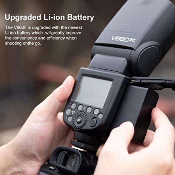 Godox V860II-S TTL GN60 고속 동기화 1/8000초 카메라 플래시 스피드라이트, 1.5초 재활용 시간, 소니 카메라 및 Godox X2T-S 플래시 트리거와 호환되는 2000mAh 리튬 이온 배터리를 