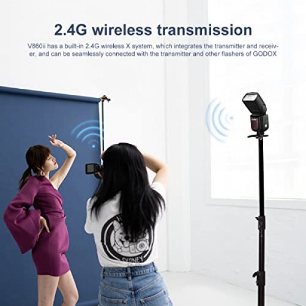 Godox V860II-S TTL GN60 고속 동기화 1/8000초 카메라 플래시 스피드라이트, 1.5초 재활용 시간, 소니 카메라 및 Godox X2T-S 플래시 트리거와 호환되는 2000mAh 리튬 이온 배터리를 