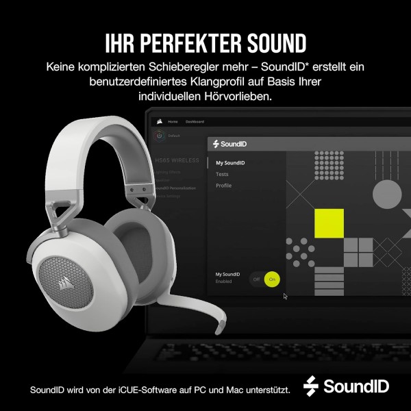 Corsair HS65 무선 게임용 헤드셋 - 낮은 대기 시간 2.4GHz 무선 또는 Bluetooth, Dolby® 오디오 7.1 서라운드 사운드, 경량, 전방향 마이크, 액세스 가능한 버튼 - 흰색 HS65 WIRELESS 