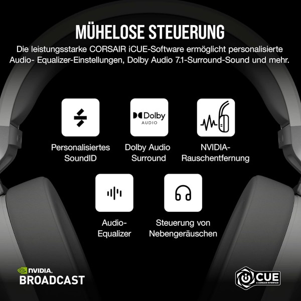 Corsair HS65 무선 게임용 헤드셋 - 낮은 대기 시간 2.4GHz 무선 또는 Bluetooth, Dolby® 오디오 7.1 서라운드 사운드, 경량, 전방향 마이크, 액세스 가능한 버튼 - 흰색 HS65 WIRELESS 