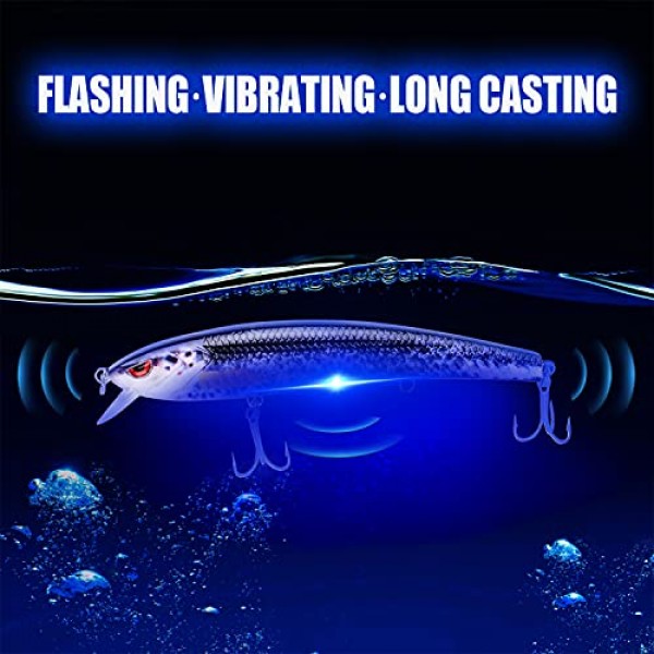 TRUSCEND 전기 트칭 저크베이트, USB 충전식 LED 조명 워블러, 다목적용 롱 캐스팅 슬로우 싱킹 플래싱 베이스 루어, 민물 바닷물용 낚시 루어, 야간 낚시