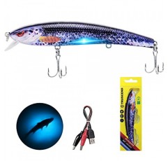 TRUSCEND 전기 트칭 저크베이트, USB 충전식 LED 조명 워블러, 다목적용 롱 캐스팅 슬로우 싱킹 플래싱 베이스 루어, 민물 바닷물용 낚시 루어, 야간 낚시