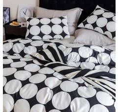 SUSYBAO 화이트 도트 무늬 이불 커버 킹 100% 면 원형 기하학 이불 커버 3개 세트 지퍼 타이가 있는 중립 흑백 이불 커버 1개 베개 커버 럭셔리 소프트 도트 무늬 침구