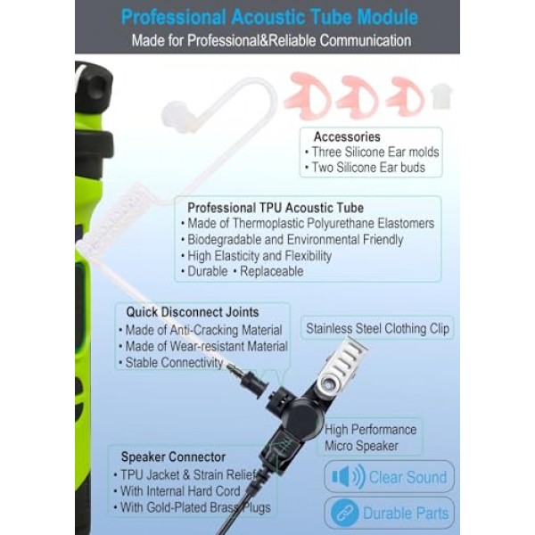 Baofeng 라디오 BF-F8HP UV-82 UV-82HP UV-82C UV-5R UV-5X3 및 Kenwood TK NX SAMCOM BTECH Retevis 라디오, 어쿠스틱 튜브 헤드셋, 2핀 스타일과 호환되는 마이크가 포함된 commountain 워키 토키