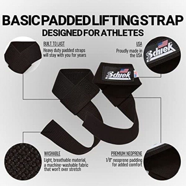 Schiek 스포츠 모델 1000-BPS 기본 20 패딩 리프팅 스트랩 - 블랙