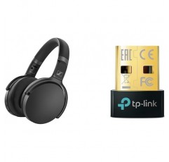 Sennheiser HD 450BT 무선 헤드폰, 액티브 노이즈 캔슬링, 블랙 & TP-Link Nano USB Bluetooth 5.0 어댑터(다중 장치용)